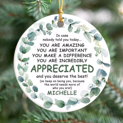 Personalized inspirational appreciation ornament, employee recognition Christmas gift, office appreciation holiday keepsake, thank you ornament for coworker