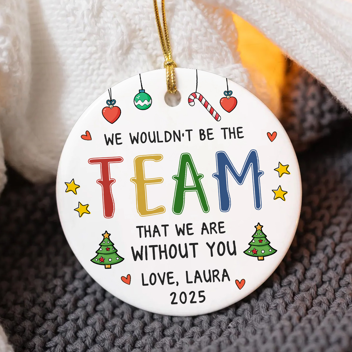 Personalized team Christmas ornaments, custom employee holiday ornaments, corporate Christmas gift for staff, coworker Christmas ornament keepsake