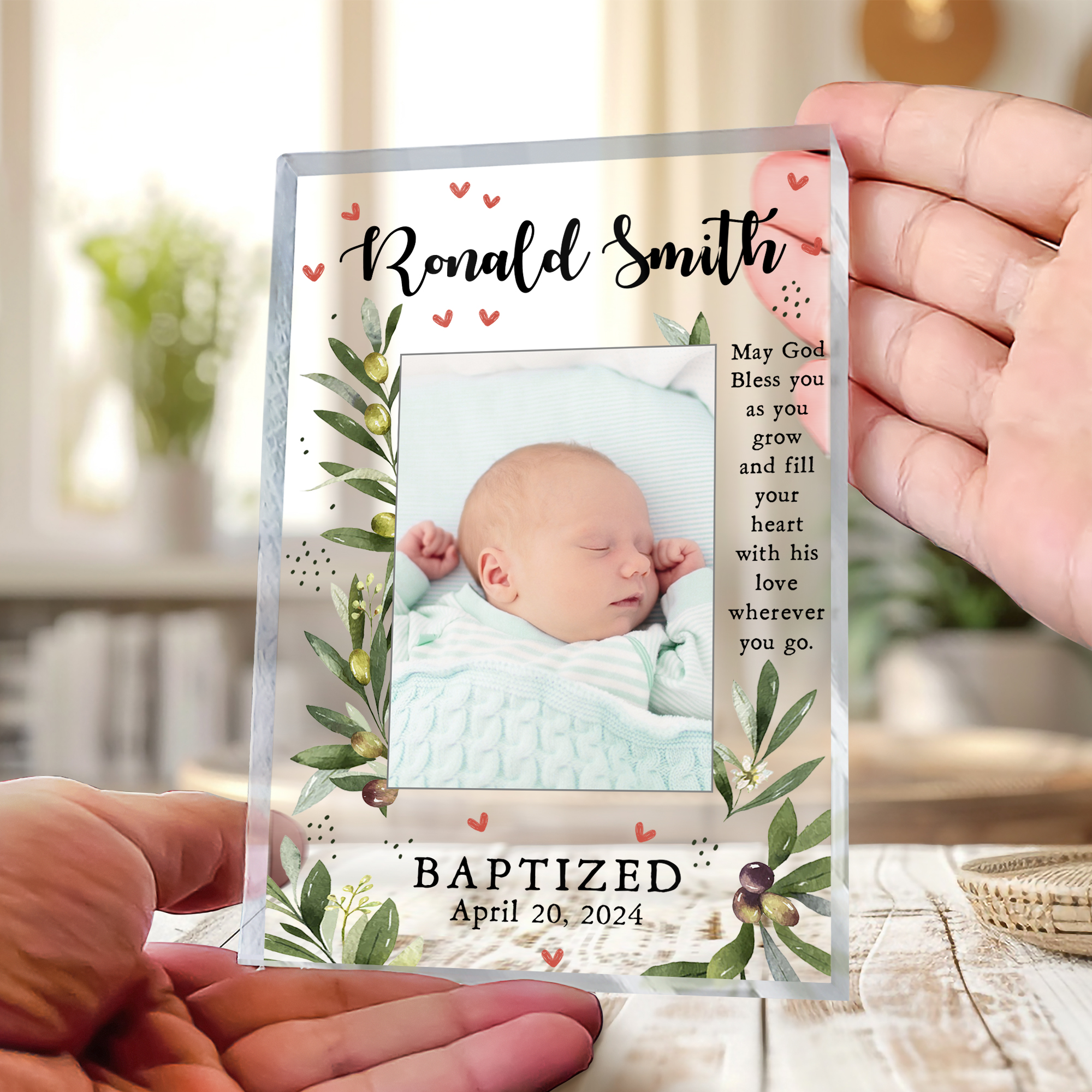 Personalized baptism picture plaque for baby boy, christening gift from godmother, custom godson religious keepsake, baby boy baptism photo plaque