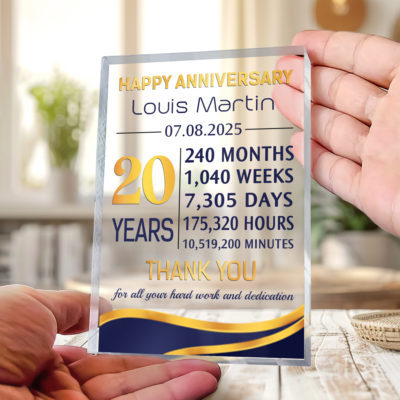 Personalized 20 Years of Service plaque, custom employee recognition award, 20 year work anniversary gift for boss or coworker, company milestone keepsake