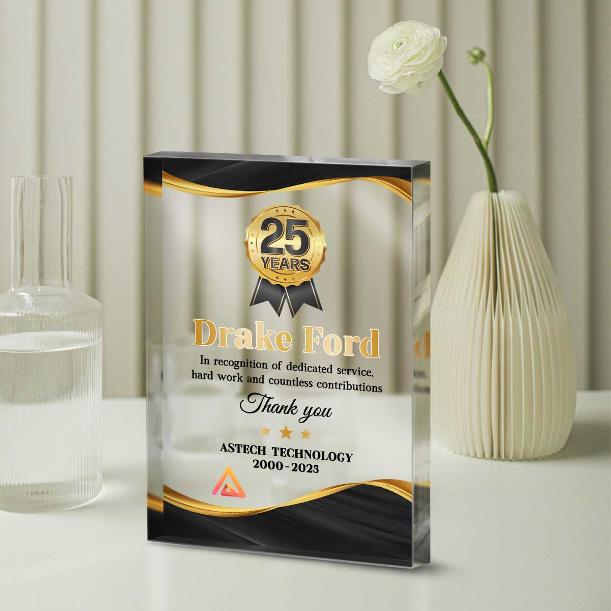 Personalized employee award plaque, custom years of service award, company appreciation keepsake, retirement thank you gift for boss or coworker, office desk decor
