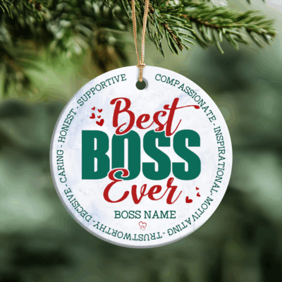 Best Boss Ever ornament personalized, boss Christmas ornament, holiday appreciation gift for manager supervisor, custom Christmas tree decoration for boss