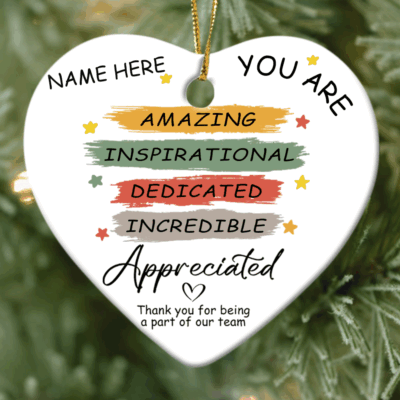 Personalized employee appreciation ornament, thank you gift for coworker, staff recognition Christmas ornament, team holiday keepsake decoration