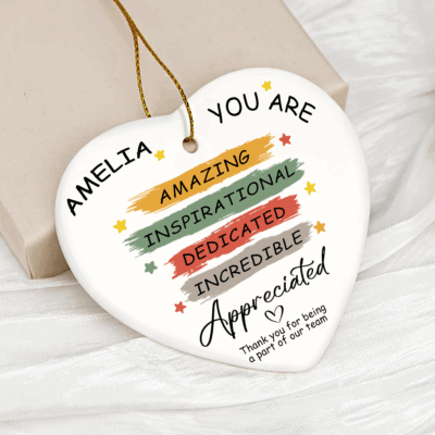 Personalized employee appreciation ornament, thank you gift for coworker, staff recognition Christmas ornament, team holiday keepsake decoration