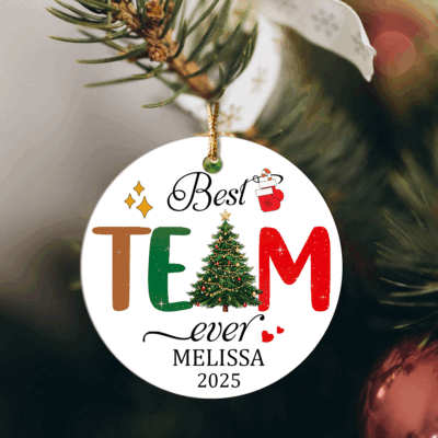 Best Team Ever Christmas ornament personalized, custom coworker holiday gift, office staff appreciation Xmas keepsake decoration