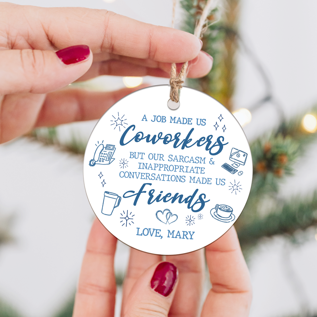 Personalized coworker Christmas ornament, custom work bestie ornament, holiday gift for colleagues, office Secret Santa keepsake