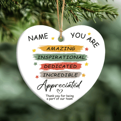 Personalized employee appreciation ornament, thank you gift for coworker, staff recognition Christmas ornament, team holiday keepsake decoration