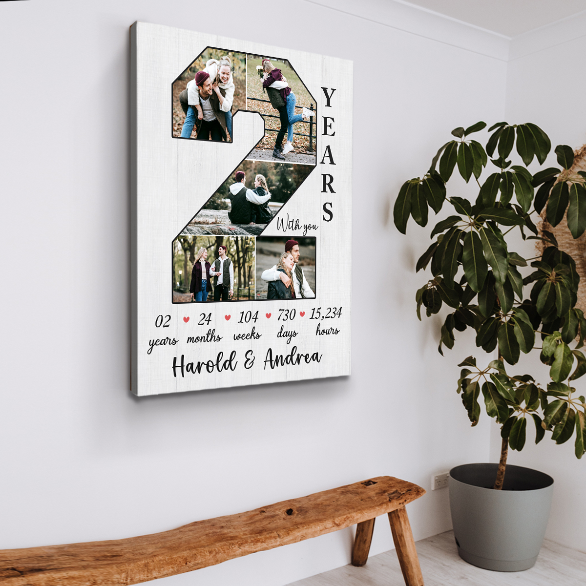 Celebrate two years of love with a personalized 2nd anniversary photo collage canvas, a meaningful wedding anniversary gift for your wife or girlfriend