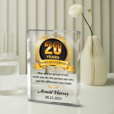 Personalized 20 Year Work Anniversary Plaque, 20 Years of Service Award, Employee Recognition Gift, Company Appreciation Plaque