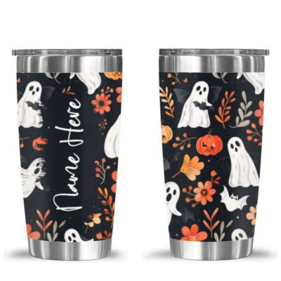 Personalized Halloween Ghost Tumbler, Custom Halloween Travel Cup, Spooky Ghost Tumbler Gift, Halloween Party Gift For Her