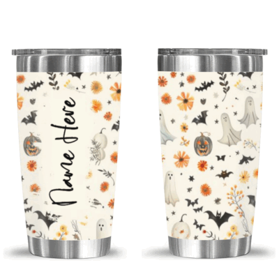 Personalized Ghost Tumbler With Name, Custom Ghost Travel Mug For Women, Spooky Halloween Tumbler Gift For Her, Ghost Coffee Cup