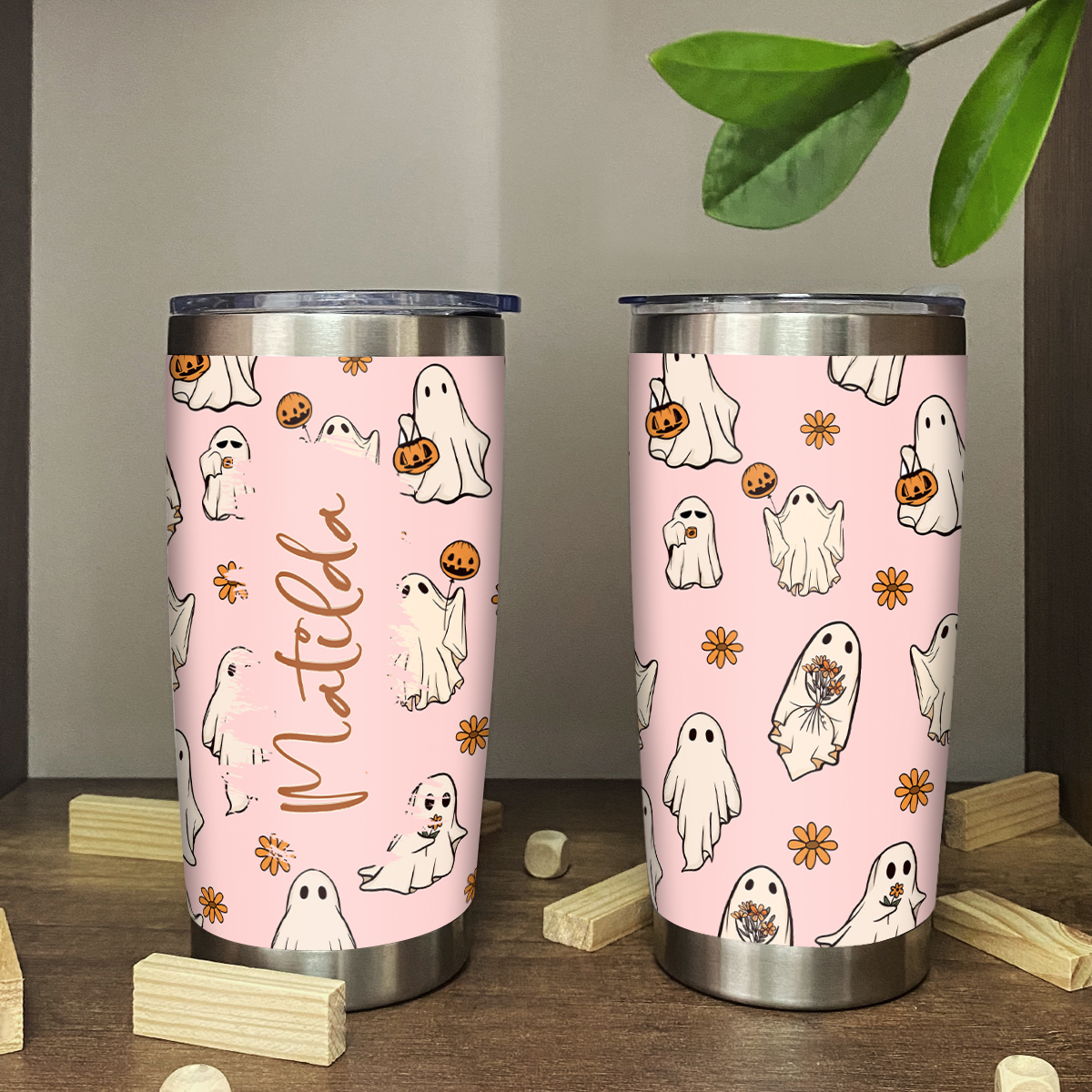 Personalized Ghost Tumbler With Name, Custom Ghost Travel Mug For Women, Spooky Halloween Tumbler Gift For Her, Ghost Coffee Cup