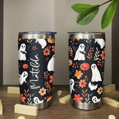 Personalized Halloween Ghost Tumbler, Custom Halloween Travel Cup, Spooky Ghost Tumbler Gift, Halloween Party Gift For Her