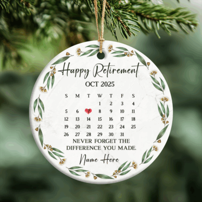 Happy Retirement Ornament 2025 Personalized, Retirement Christmas Keepsake Ornament, Custom Retirement Date Gift for Coworker or Boss