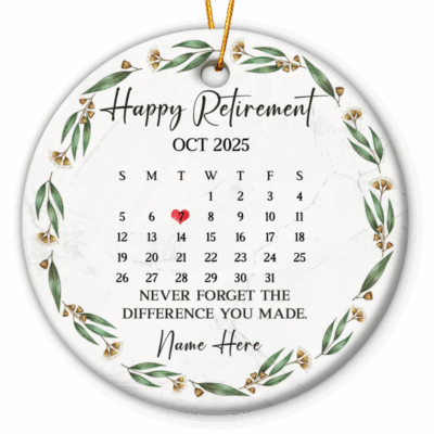 Happy Retirement Ornament 2025 Personalized, Retirement Christmas Keepsake Ornament, Custom Retirement Date Gift for Coworker or Boss