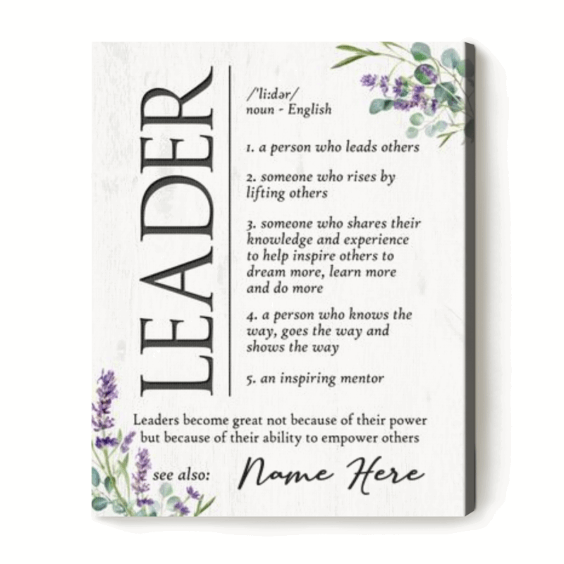 Personalized leader definition print, Christmas gift for female boss, office appreciation wall art.