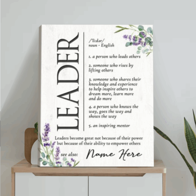 Personalized leader definition print, Christmas gift for female boss, office appreciation wall art.