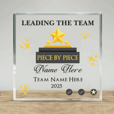 Personalized leadership award plaque with custom name and message, corporate appreciation gift for boss, manager, or employee recognition.