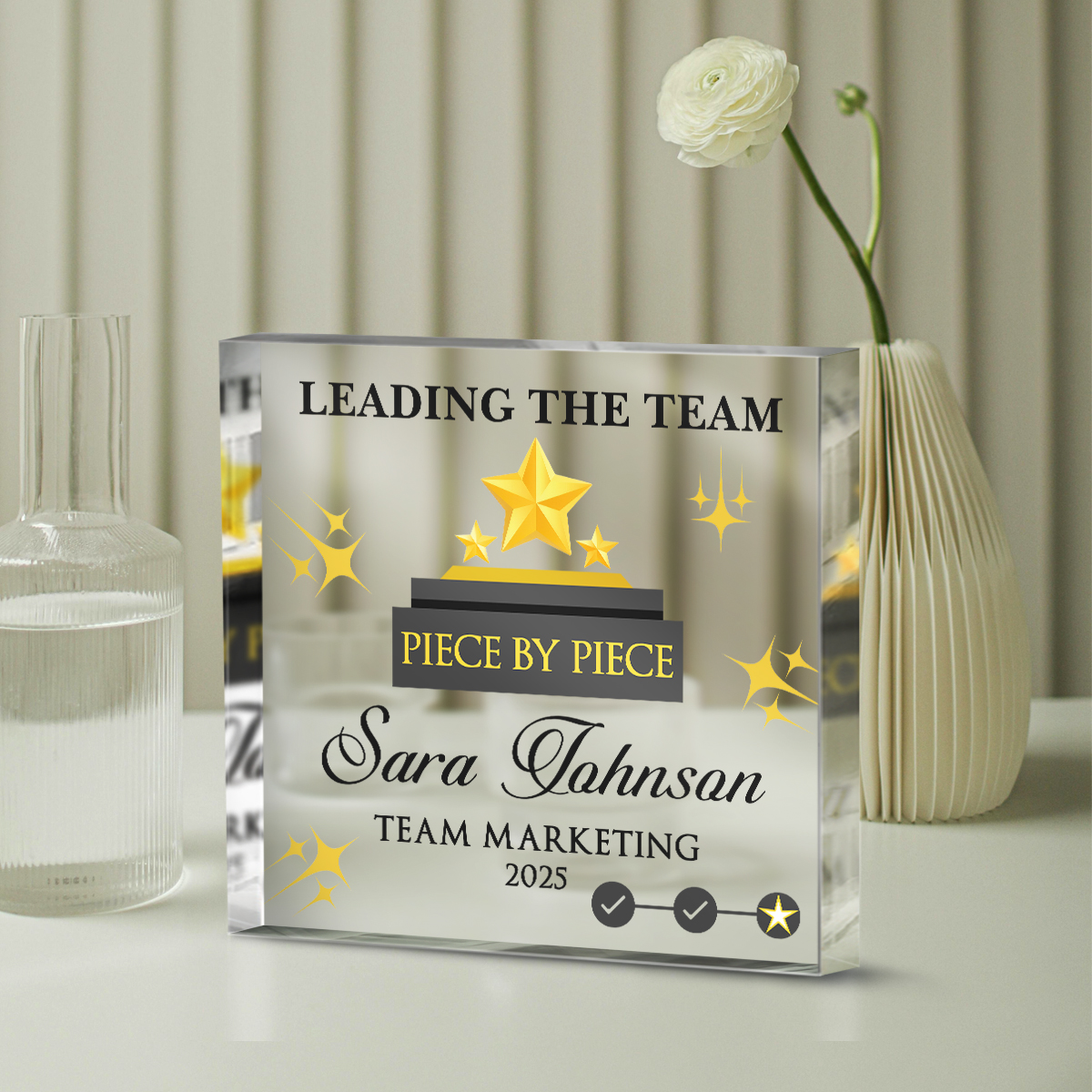 Personalized leadership award plaque with custom name and message, corporate appreciation gift for boss, manager, or employee recognition.