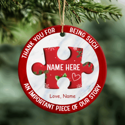 Personalized thank you ornament with custom name and message, Christmas appreciation gift for teacher, coworker, employee, or friend.