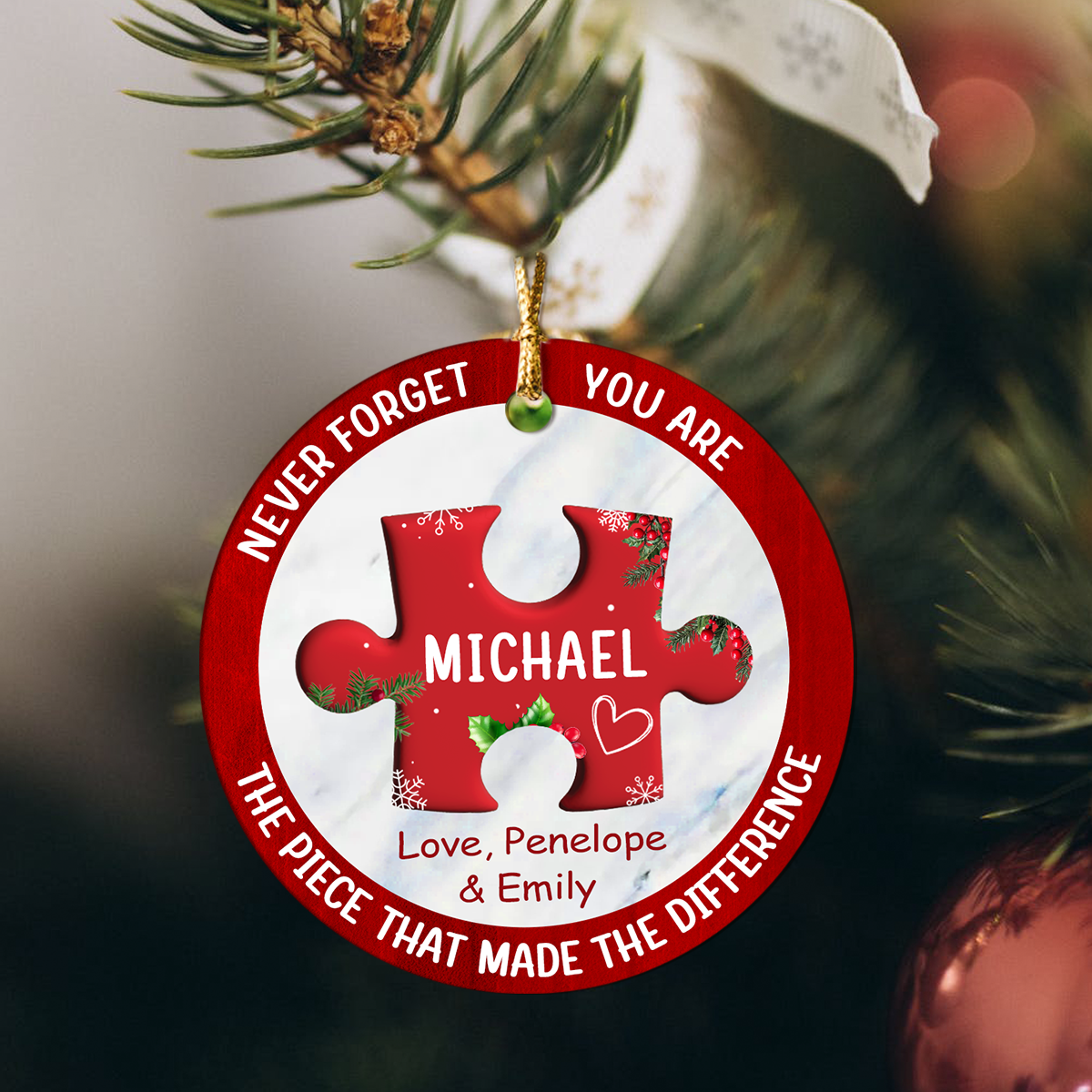 Personalized thank you ornament with custom name and message, Christmas appreciation gift for teacher, coworker, employee, or friend.
