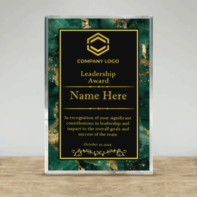 Personalized corporate appreciation award plaque, custom employee recognition gift for boss, manager, or coworker.