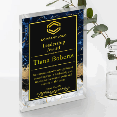 Personalized corporate appreciation award plaque, custom employee recognition gift for boss, manager, or coworker.