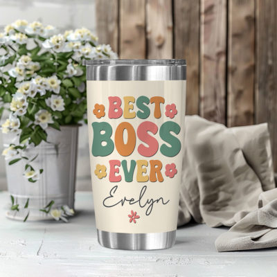 Personalized Boss Lady tumbler gift with name customization, perfect appreciation gift for female boss, manager, or mentor.