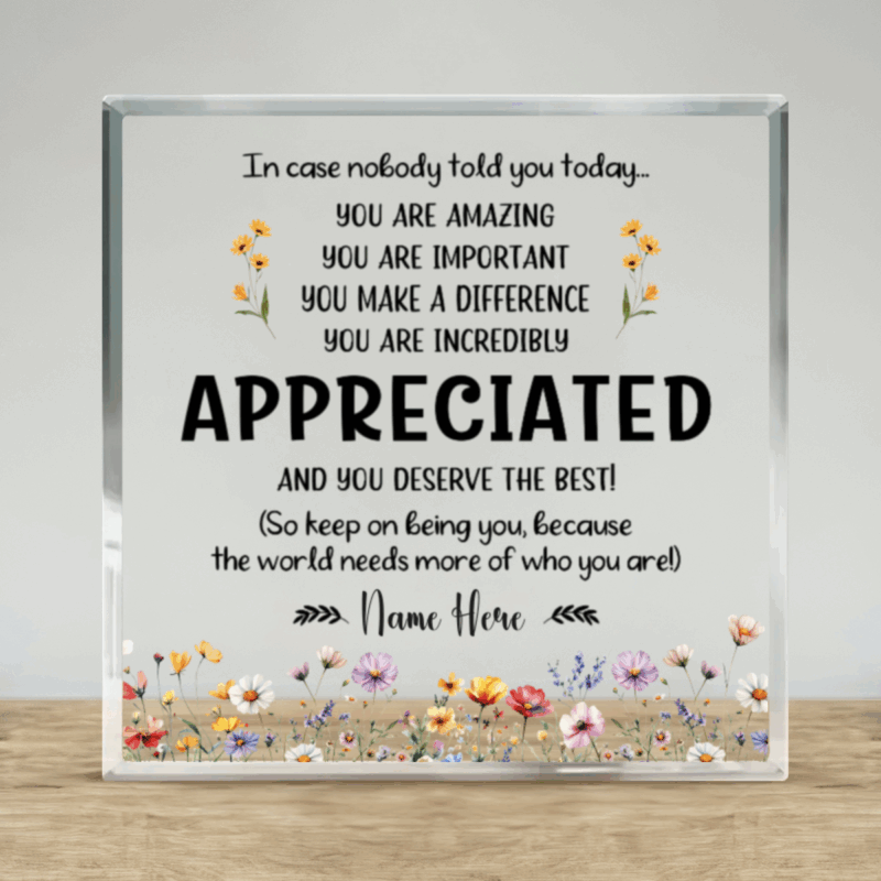 Personalized appreciation plaque with custom text, thank-you gift for boss, coworker, or employee, perfect for office desk or holiday keepsake.