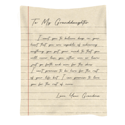 Personalized letter to granddaughter blanket with heartfelt message, cozy fleece Christmas gift from grandparents, keepsake blanket for granddaughter.