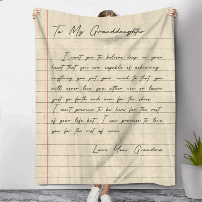 Personalized letter to granddaughter blanket with heartfelt message, cozy fleece Christmas gift from grandparents, keepsake blanket for granddaughter.