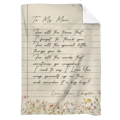 Personalized Letter to Mom Blanket with heartfelt message from daughter or son, sentimental fleece throw, Christmas or birthday gift for mother.