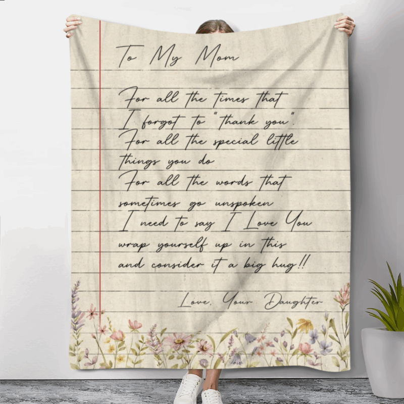 Personalized Letter to Mom Blanket with heartfelt message from daughter or son, sentimental fleece throw, Christmas or birthday gift for mother.