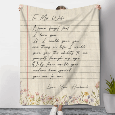 Personalized Letter To Wife Blanket with heartfelt love message from husband, romantic fleece throw, Christmas, anniversary, or birthday gift for wife.