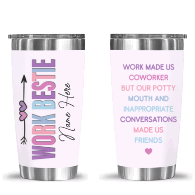Personalized Work Bestie Tumbler with custom name design – coworker gift for Christmas, birthday, or office appreciation.