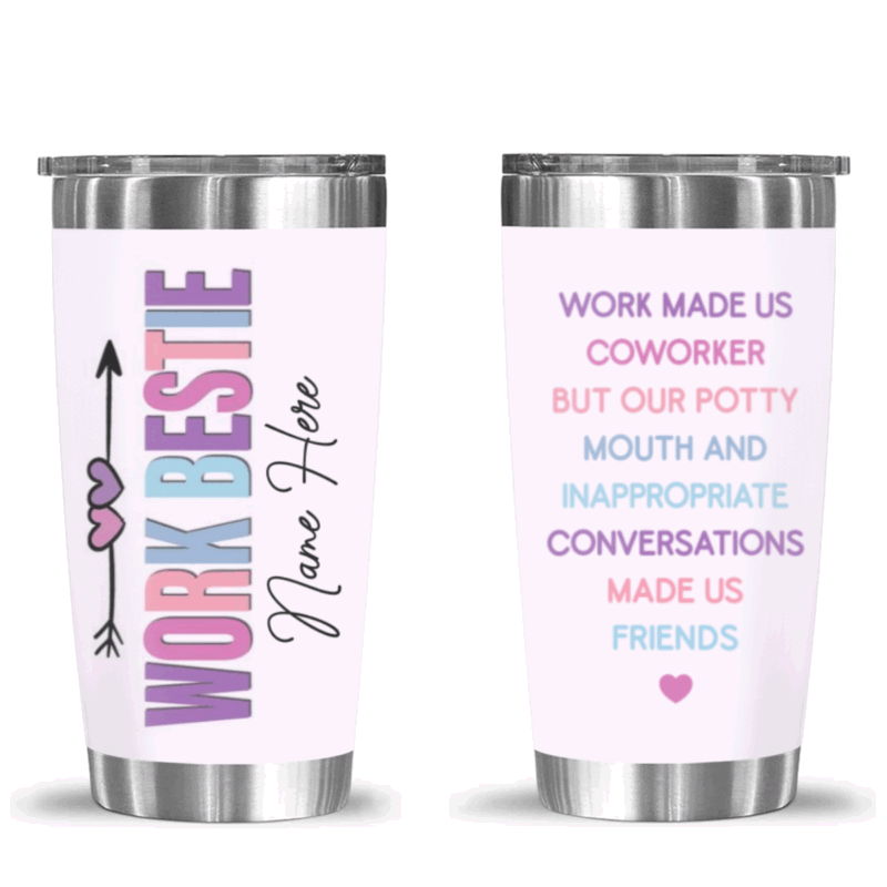 Personalized Work Bestie Tumbler with custom name design – coworker gift for Christmas, birthday, or office appreciation.