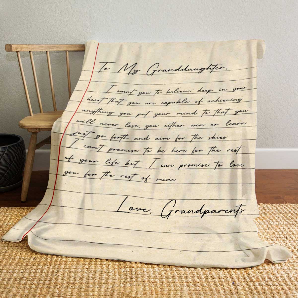 Personalized letter to granddaughter blanket with heartfelt message, cozy fleece Christmas gift from grandparents, keepsake blanket for granddaughter.