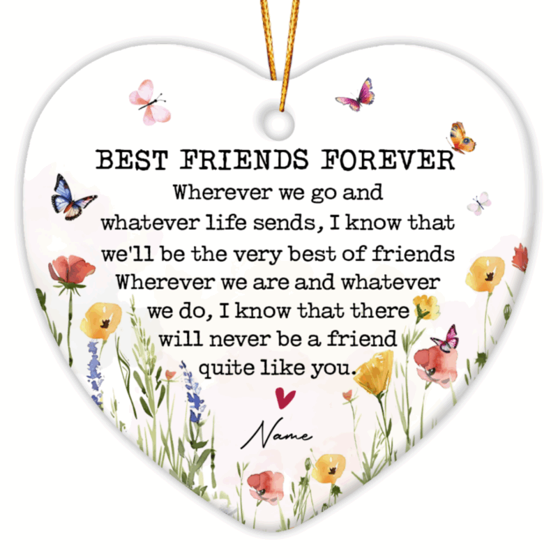 Personalized Best Friends Forever Ornament with wildflower design and friendship quote, Christmas gift keepsake for friend