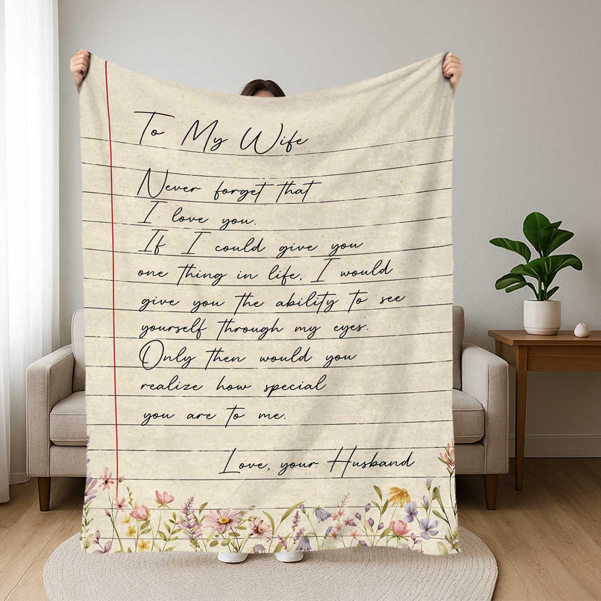 Personalized Letter To Wife Blanket with heartfelt love message from husband, romantic fleece throw, Christmas, anniversary, or birthday gift for wife.