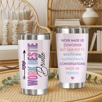 Personalized Work Bestie Tumbler with custom name design – coworker gift for Christmas, birthday, or office appreciation.