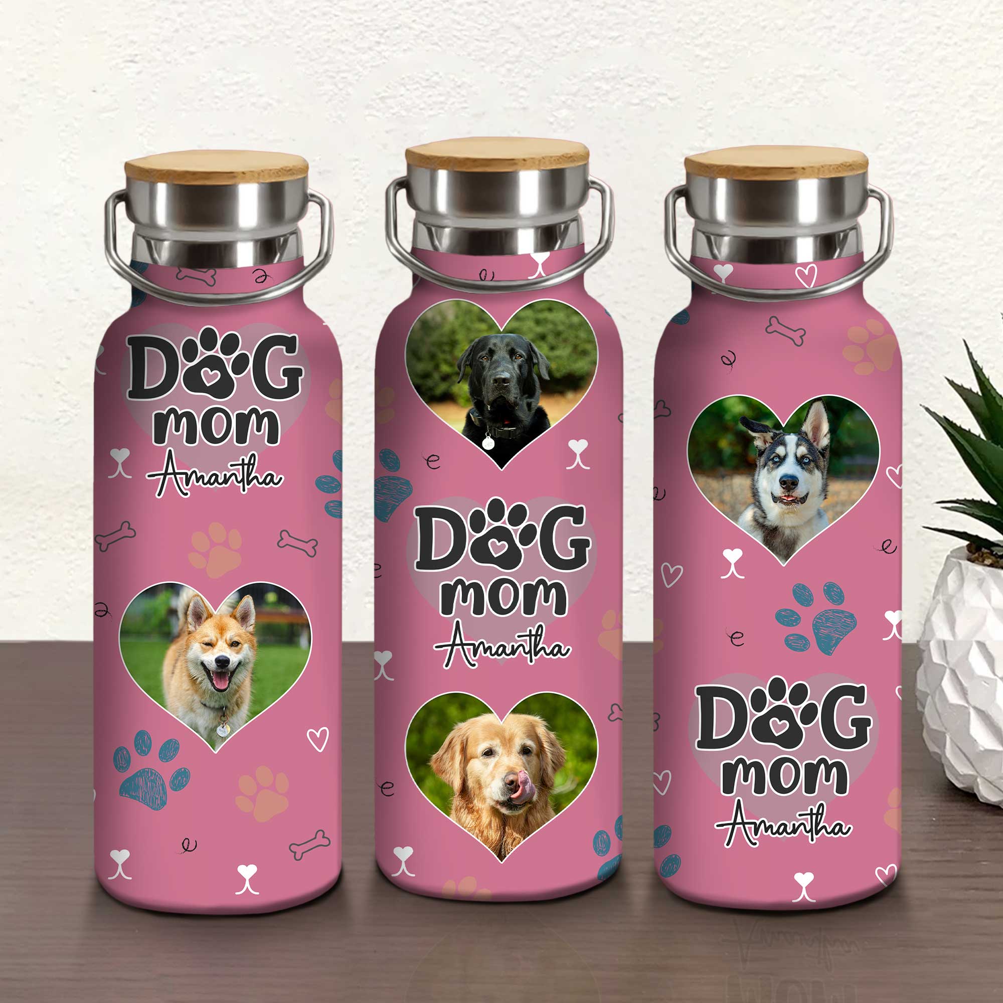 Personalized Dog Mom Tumbler with custom pet photo and name – unique Christmas or birthday gift for dog moms and pet lovers.