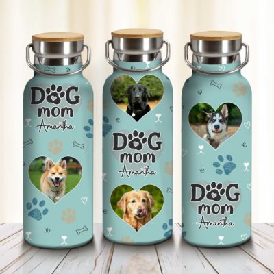 Personalized Dog Mom Tumbler with custom pet photo and name – unique Christmas or birthday gift for dog moms and pet lovers.