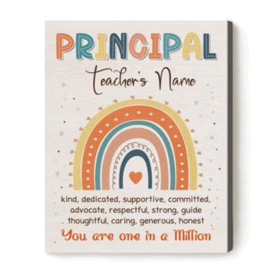 Personalized principal appreciation canvas print, meaningful Christmas or retirement gift to thank a school principal for leadership and dedication.
