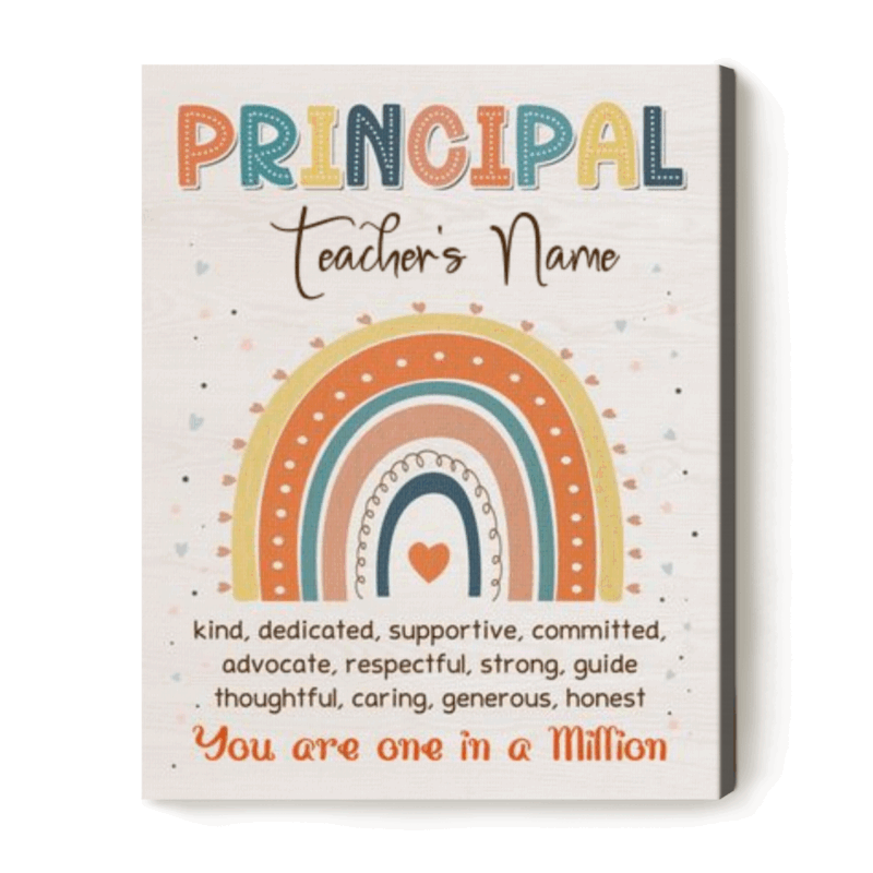 Personalized principal appreciation canvas print, meaningful Christmas or retirement gift to thank a school principal for leadership and dedication.