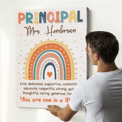 Personalized principal appreciation canvas print, meaningful Christmas or retirement gift to thank a school principal for leadership and dedication.