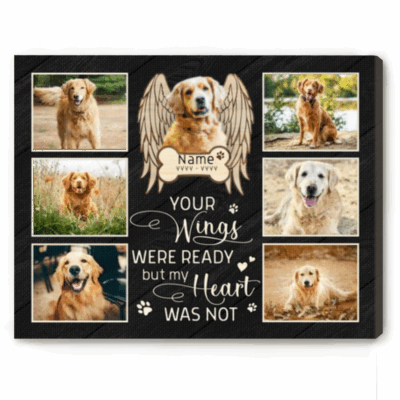 Custom Pet Memorial Photo Collage Canvas, Pet Loss Sympathy Gift, Dog Memorial Pictures Print with Angel Wings