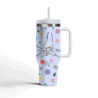 Personalized Holding Moms Hand Tumbler, Mom Tumbler with Kids Names, Christmas Gift for Mom, Mom Birthday Gifts From Kids