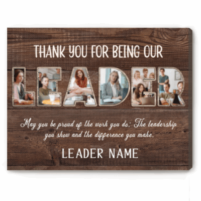 Personalized leader appreciation canvas with photo collage, custom retirement gift for boss or mentor, leadership thank-you wall art.