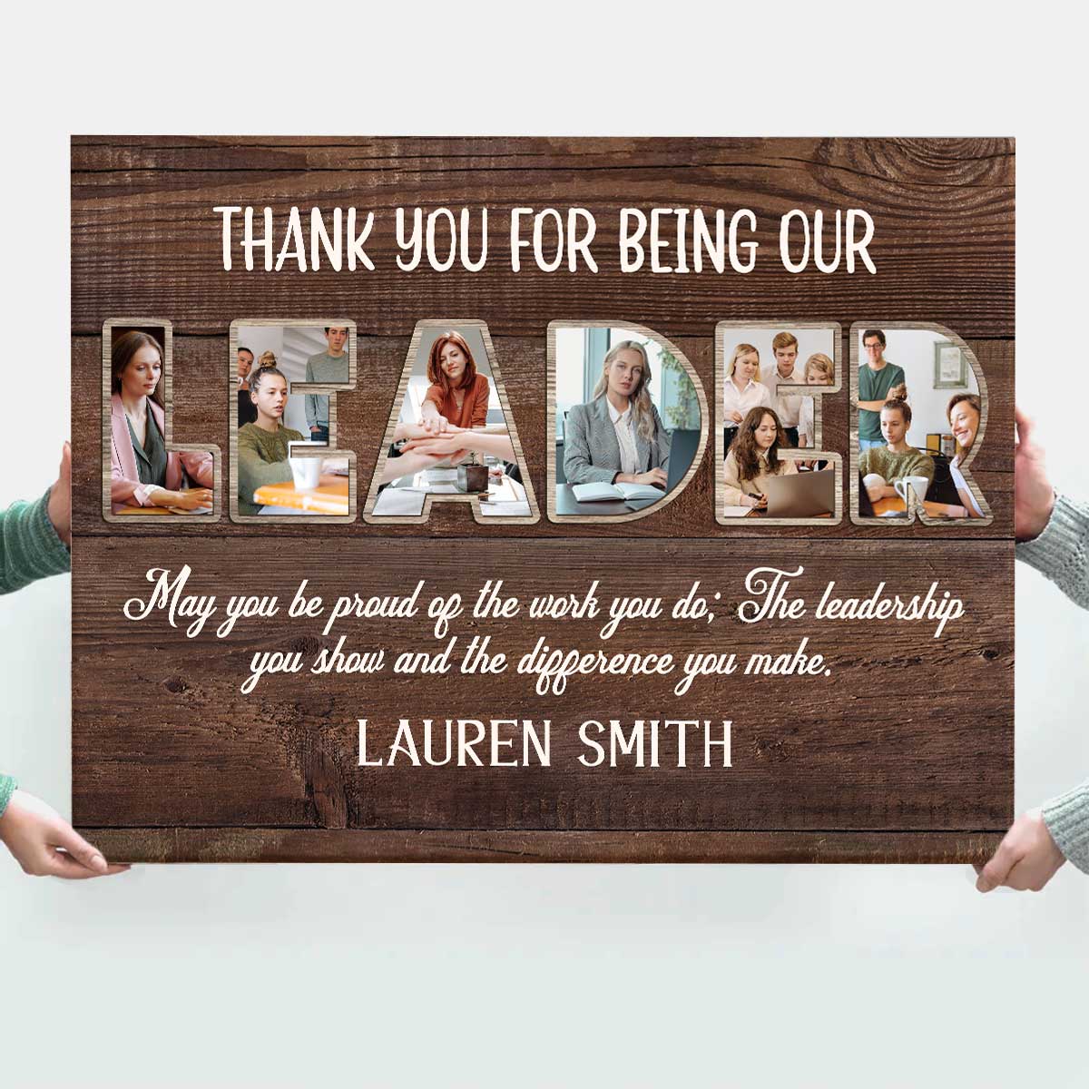 Personalized leader appreciation canvas with photo collage, custom retirement gift for boss or mentor, leadership thank-you wall art.