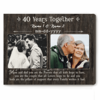 Personalized 40th Anniversary Photo Canvas with Then and Now photos, custom names and dates, ruby anniversary gift for parents or grandparents.